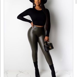 Green leather leggings